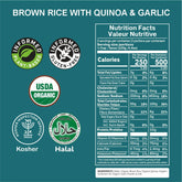 Reganic Organic Brown Rice with Quinoa & Garlic, 2 Individual Cups, Pack of 6, 8.8 oz - Regal Kitchen Store